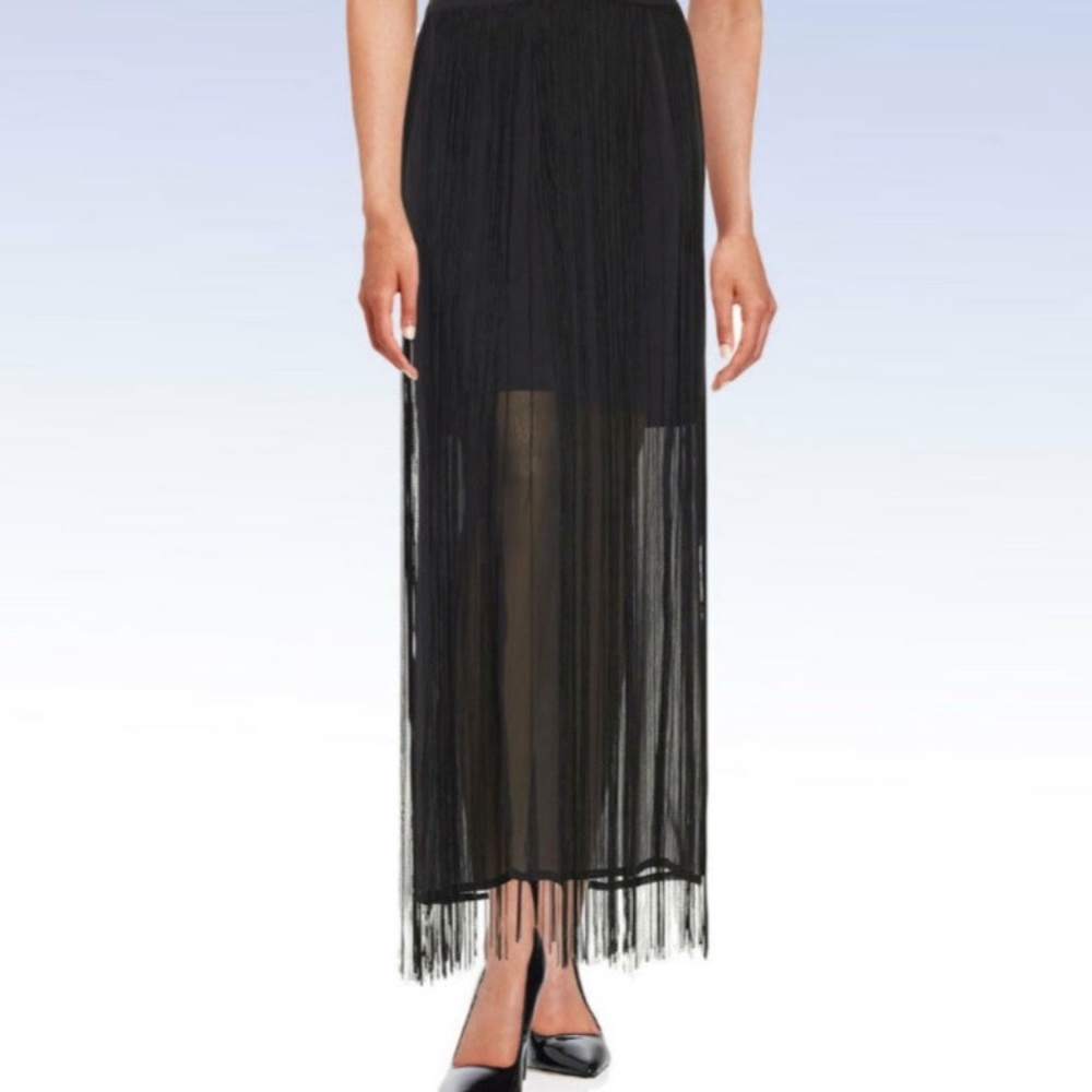 DKNY NEW WITH TAGS black “flapper” mini-midi-maxi with fringe!!